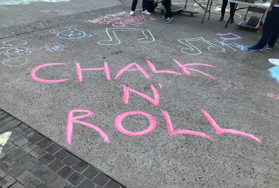 chalk & roll written in chalk on the floor